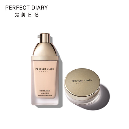 完美日记 PERFECT DIARY 云纱控油底妆 小金盖粉底液B21+云纱金色散粉01 30ml+7g 持久控油