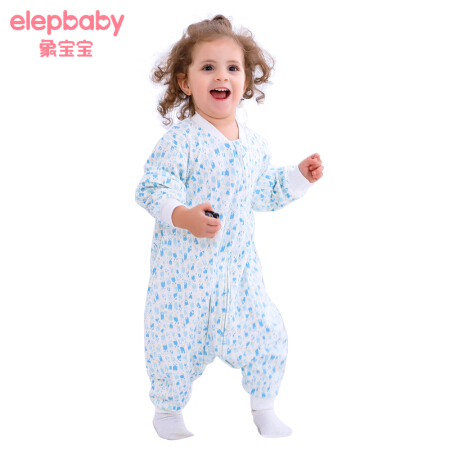 象宝宝（elepbaby）婴儿睡袋儿童可脱袖新生儿宝宝双层针织分腿睡袋防踢被蓝色80码