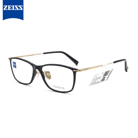 蔡司（ZEISS）镜架光学近视眼镜架男女款钛商务休闲眼镜框全框ZS-70010 F910黑色框金色腿52mm
