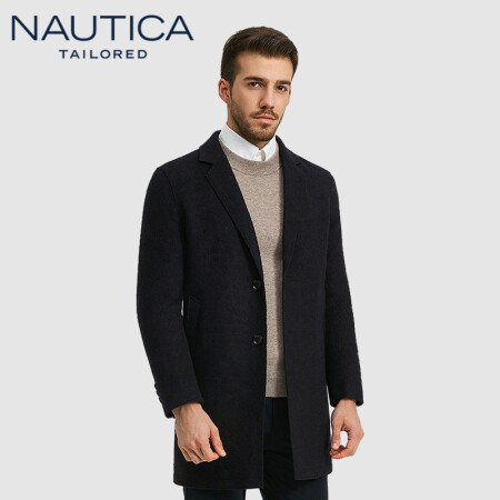 诺帝卡 NAUTICA 2019秋冬新款商务休闲纯色翻领毛呢外套NDY96500 酒红 54