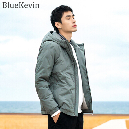 Interight x Bluekevin羽绒服男时尚潮流连帽纯色简约保暖外套 灰色 175/96A(L)