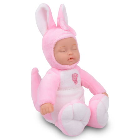 比伯（BIEBER）甜蜜袋鼠 毛绒玩具 睡眠娃娃安抚娃娃 情人节儿童节礼物 仿真婴儿玩具娃娃 粉色