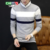 卡帝乐鳄鱼（CARTELO）毛衣 男士时尚休闲假两件衬衫领长袖针织衫211-1 M9130灰色L