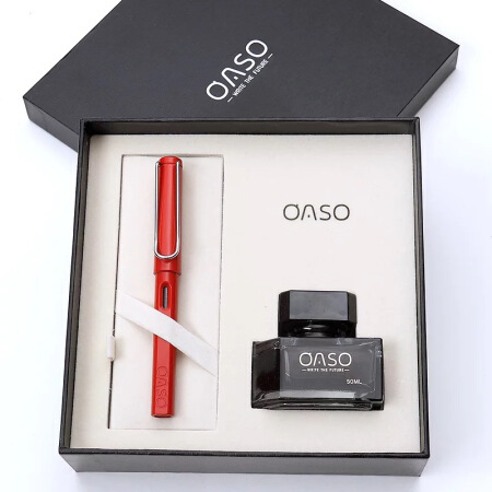 优尚（OASO）毕加索旗下 优尚T007墨水礼盒套装 商务办公送礼钢笔墨水笔 亮红色 标准EF尖0.38mm