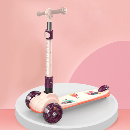 运动伙伴 儿童滑板车2-3-6-12岁 三四轮小孩滑步车 可升降折叠闪光摇摆踏板平衡车免安装滑滑车 粉色沙滩舞会