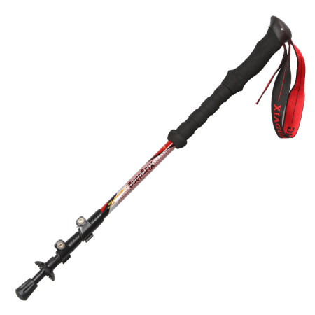 霞光户外登山杖碳钎维手杖三节可折叠外锁健身徒步手杖304红色