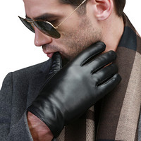 圣苏萨娜手套男 冬季保暖加厚加绒头层羊皮 男士触屏手套SM-318 黑色 L