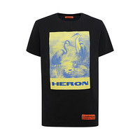 HERON PRESTON 19秋冬新品 男士黑色标志印花图案棉质圆领短袖T恤 HMAA004F197600080488 S码