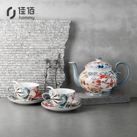 佳佰 美式陶瓷咖啡杯子茶壶套装 创意杯碟7件套 一茶壶两杯两碟两勺子