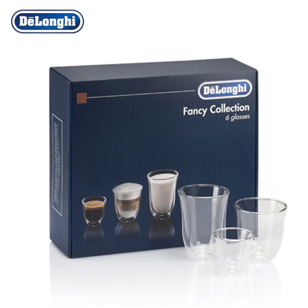 De'Longhi德龙（Delonghi）咖啡机  中空杯 隔热玻璃水杯 60ml 190ml 220ml 6只装 双层玻璃杯礼盒装