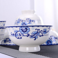 洁雅杰釉中彩家用米饭碗(4.5英寸)陶瓷汤碗中式餐具(6只装) 蕙质兰心