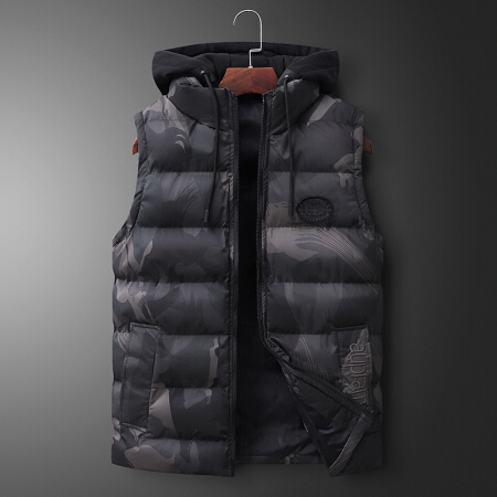 凯撒 KAISER 马甲男秋冬季韩版潮流休闲迷彩外套学生帅气坎肩羽绒棉马夹男背心 黑迷彩 4XL