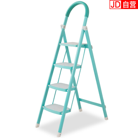 双鑫达 梯子 家用人字梯 折叠四步家用梯子 蓝色 LD-07 加宽防滑踏板