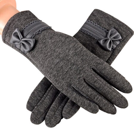 GLO-STORY 毛线手套女 加绒加厚户外保暖不倒绒触摸屏手套 WST744109 灰色