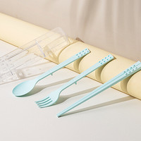 安雅（anya）塑料筷子勺子叉子餐具套装 创意便携积木餐具筷勺叉三件套蓝色麦纤维