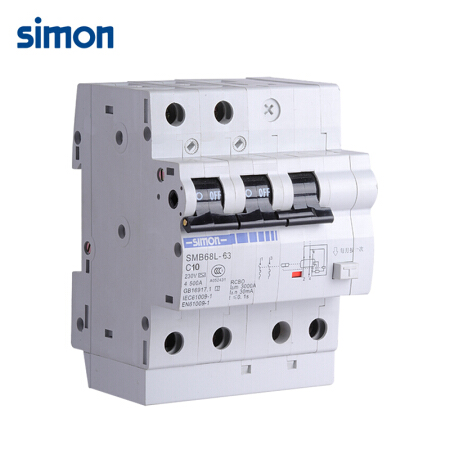 西蒙（SIMON）低压电器空气开关2P10A漏电保护断路器SMB68L-63C10/2