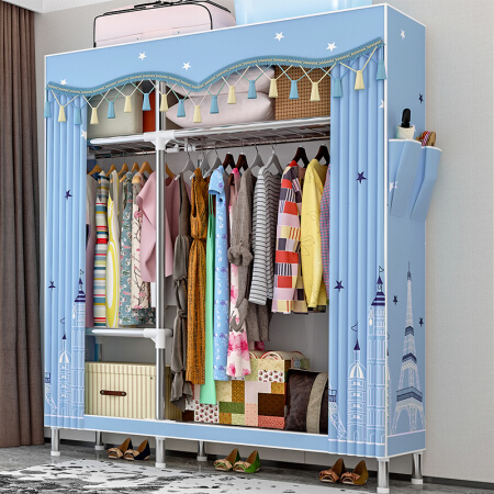 蜗家布衣柜双人简易衣柜加粗加厚25管全钢管框架单人布艺衣橱组装宿舍收纳柜子