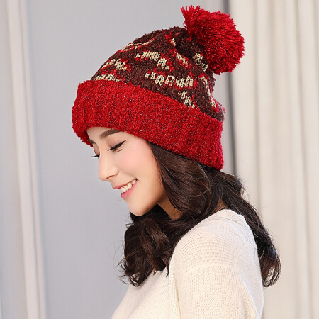 兰诗雨M0380秋冬欧美时尚女士针织毛线帽 红色