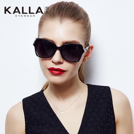 KALLA凯岚偏光太阳镜女款墨镜时尚街拍大框防晒遮阳眼镜KL6041 C1黑色