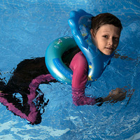 泳乐宝 第七代蛇形泳圈 宝宝儿童到成人 加厚环型充气游泳圈救生圈 M码蓝身高135-155cm