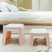 好尔塑料小凳子家用成人换鞋凳防滑加厚浴室方凳带提手中号北欧粉