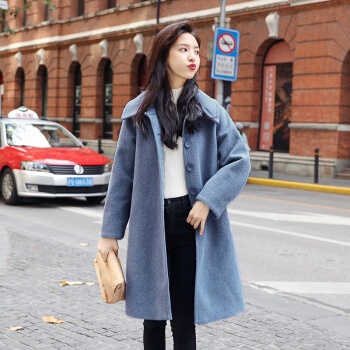丽乔 毛呢大衣女中长款秋冬季2019新款女装时尚单排扣气质优雅时尚百搭潮 yzHZL1869 蓝色加棉 M