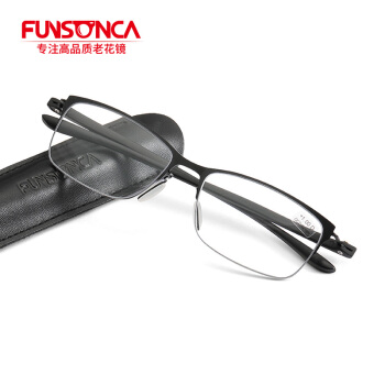 Funonca 高弹不锈钢老花镜男女通用 树脂加硬镜片便携眼镜 6812 黑色 150度