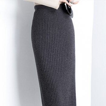 维迩旎 2019冬季新品女装半身裙女针织裙高腰中长款一步裙加厚 KKWH2868 灰色蕾丝 均码（1尺9到2尺5可穿）