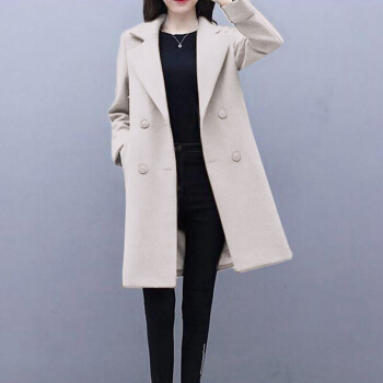 凡淑 毛呢大衣女2019冬季新品女装中长款韩版大码呢子大衣宽松显瘦气质外套 XDD06 米色 M