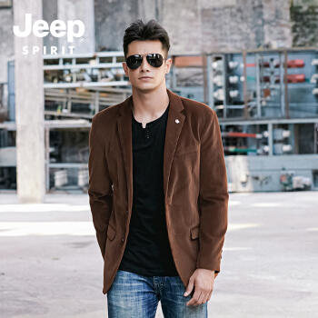 吉普 JEEP 休闲西服男2019春秋季新款中青年男士外套商务宽松百搭西装品牌男装 XY0050 咖啡色 2XL