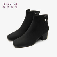 莱尔斯丹  le saunda时尚通勤方头粗跟女短靴LS  AT46706 黑色BKS 36