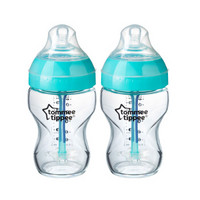 汤美星(Tommee Tippee)婴儿玻璃奶瓶套装 宽口径感温250毫升玻璃奶瓶2个装（配慢流量奶嘴）