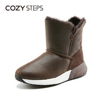 COZY STEPS女士防滑保暖澳洲羊皮毛一体爆米花大底雪地靴8D024 巧克力色 36