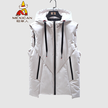 稻草人（MEXICAN）棉衣马甲男连帽2019秋冬新款韩版潮流青年无袖背心外套男坎肩加厚保暖棉服男装 白色 XL