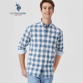 U.S. POLO ASSN. 衬衫男新款潮流休闲格子纯棉宽松青年时尚衬衣男5191107005 浅蓝色格 M