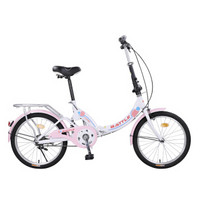 邦德·富士达 20寸单速折叠自行车男女单车正新轮胎铝合金车圈男女式成人学生代步通勤城市单车 白粉色