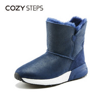 COZY STEPS女士防滑保暖澳洲羊皮毛一体爆米花大底雪地靴8D024 深蓝色 35