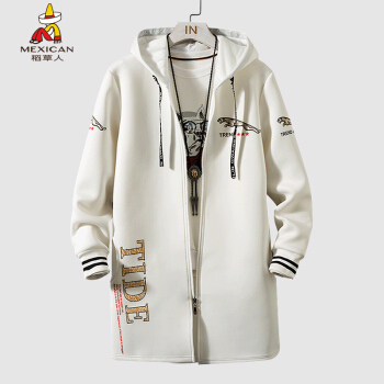 稻草人（MEXICAN）风衣男中长款2019秋冬季新款男士休闲大衣夹克外套韩版宽松连帽外套男装 白色 XL