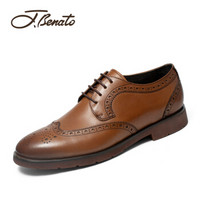 宾度（J.Benato）男士英伦潮流布洛克商务时尚舒适系带正装皮婚鞋 7R871 棕色 41