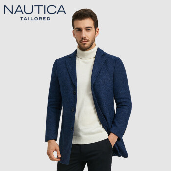 诺帝卡 NAUTICA 2019秋冬新款商务简约休闲舒适反领毛呢外套NDY96499 藏蓝 54