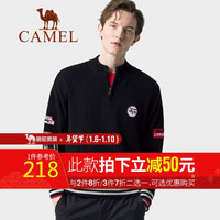 骆驼（CAMEL）男装 2019秋季新款半高拉链领毛衣男宽松休闲针织衫男 D9H267252 黑色_L