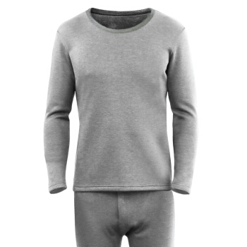港莎 保暖内衣男加绒加厚套装圆领修身透气德绒保暖大码秋衣秋裤 麻灰 L