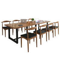洛克菲勒 工业风办公会议桌长桌实木办公桌椅组合 2.7米长桌+8把椅子