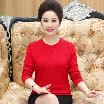 堡晟 2019秋季新款女装新品针织衫女中老年妈妈装时尚针织毛衣 MMFL1283 红色 2XL