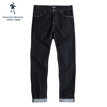 与狼共舞 DANCING WOLVES 牛仔裤男2019秋季新款复古中腰简约牛仔长裤w72095140180 101藏青 29