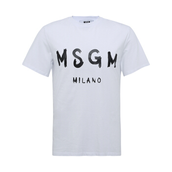 MSGM 19秋冬新款 男士白色棉质字母印花图案圆领短袖T恤 2740MM97 195797 01 L码