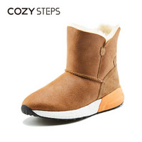 COZY STEPS女士防滑保暖澳洲羊皮毛一体爆米花大底雪地靴8D024 栗色 37