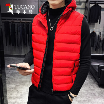 啄木鸟（TUCANO）马甲男2019冬季新款时尚连帽保暖无袖背心加大码棉衣男装外套 红色 3XL