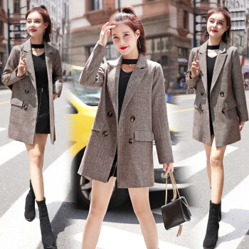 莉夏乐 毛呢大衣女短款冬季2019新款韩版女装毛呢外套女时尚气质呢子小西装 yzNYMYZ9808 浅咖 XL