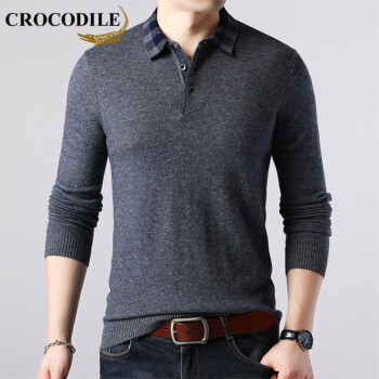 鳄鱼恤（CROCODILE）羊毛衫 男士2019秋冬时尚潮流商务休闲打底衫衬衣领毛衣 721-1-X7912 灰色 170/110